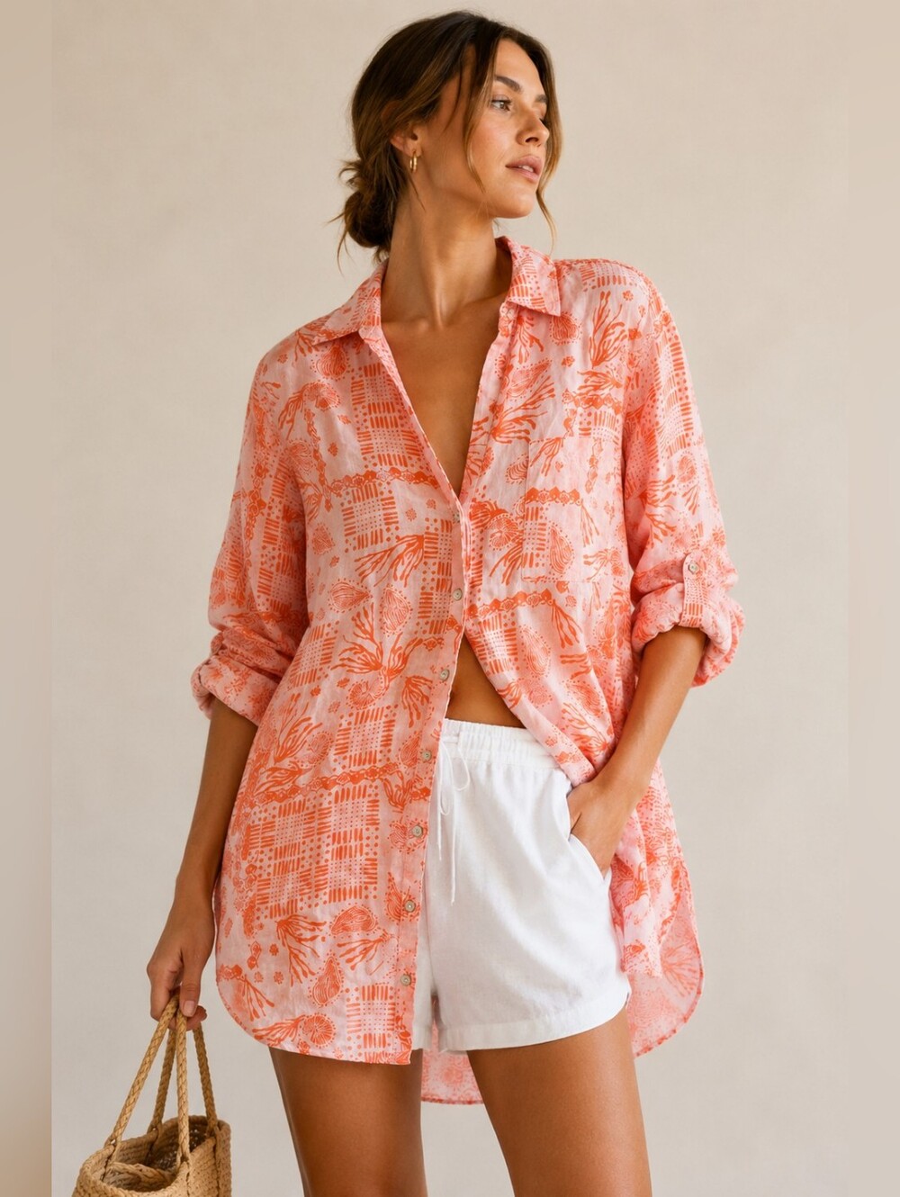 Sigrid Olsen Linen Coastal Tunic Button Down, L, Coastal Grandma, Euro, Swim